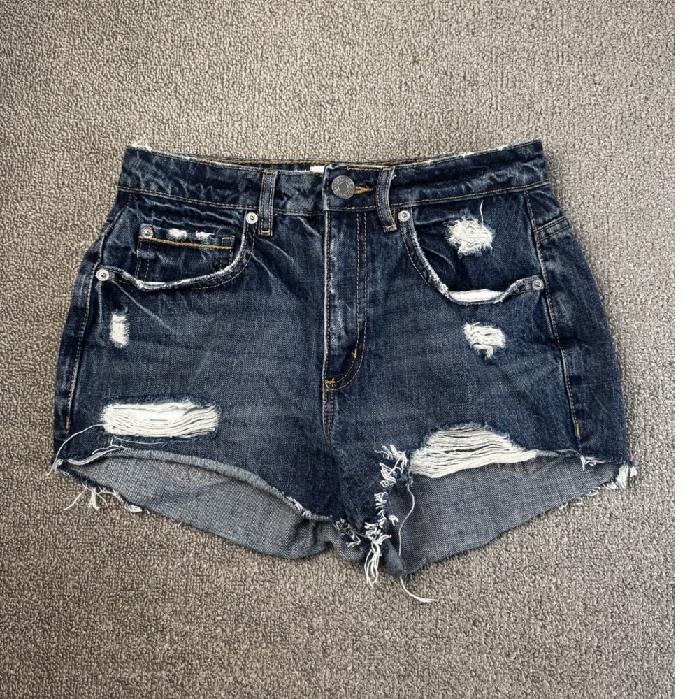 Garage Shorts Womens 0 Blue Festival High Waisted Distressed Denim Dark Wash